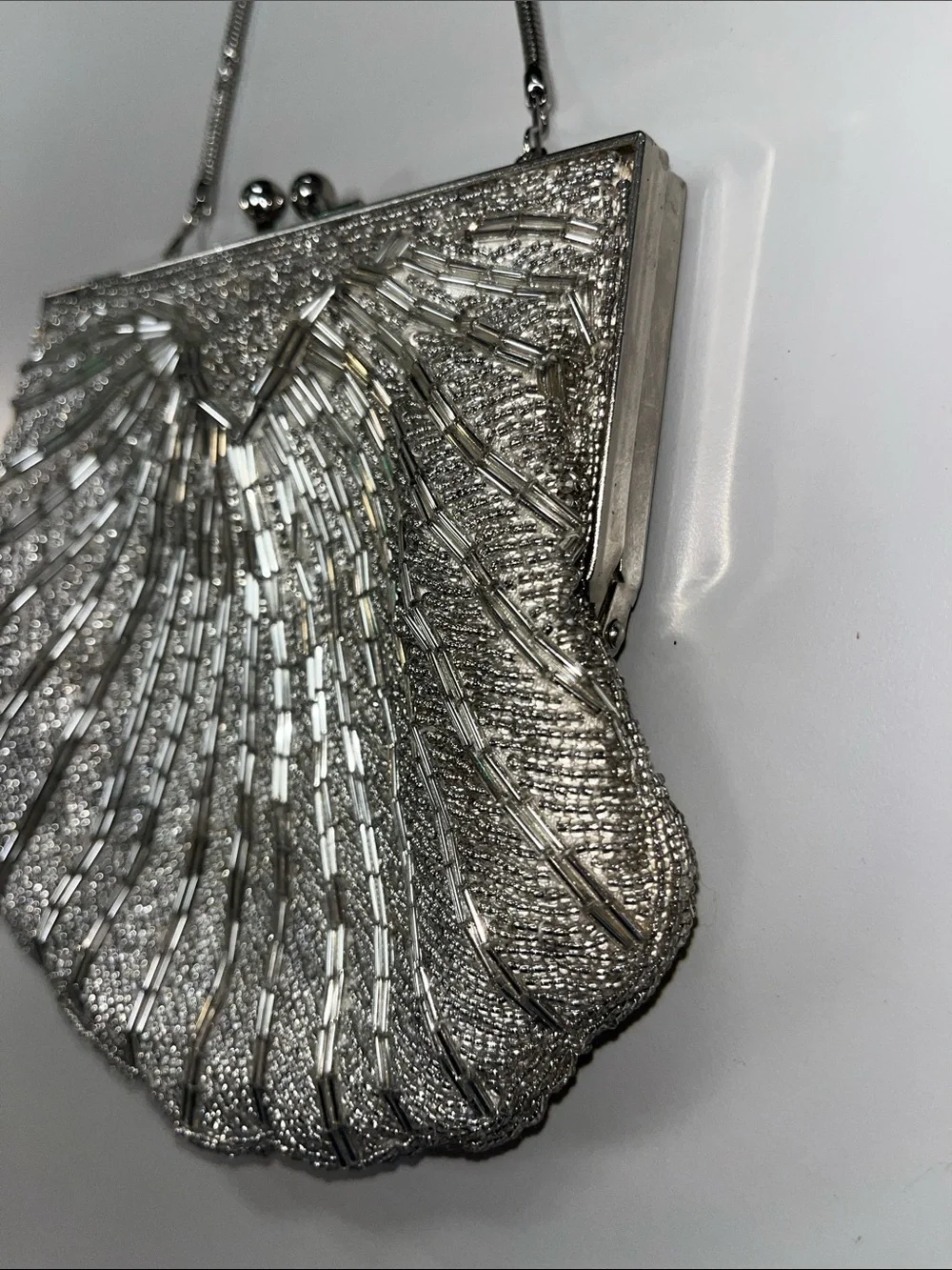 Silver Shell-Style Evening Crossbody / Clutch Bag